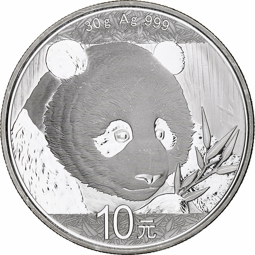 China, 10 Yüan, 1 oz, Panda, Bullion, 2018, Proof, Silver, MS(63), KM:2410