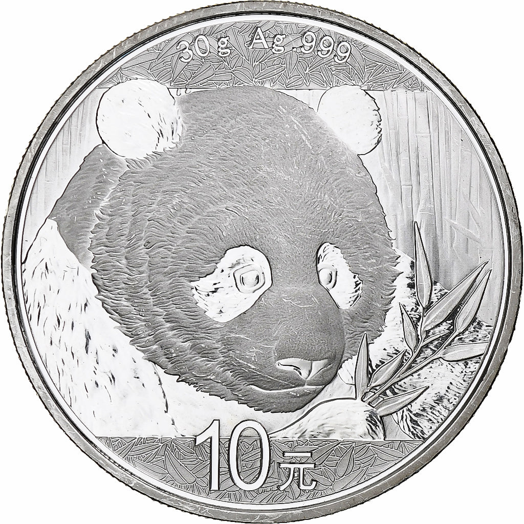 China, 10 Yüan, 1 oz, Panda, Bullion, 2018, Proof, Silver, MS(63), KM:2410