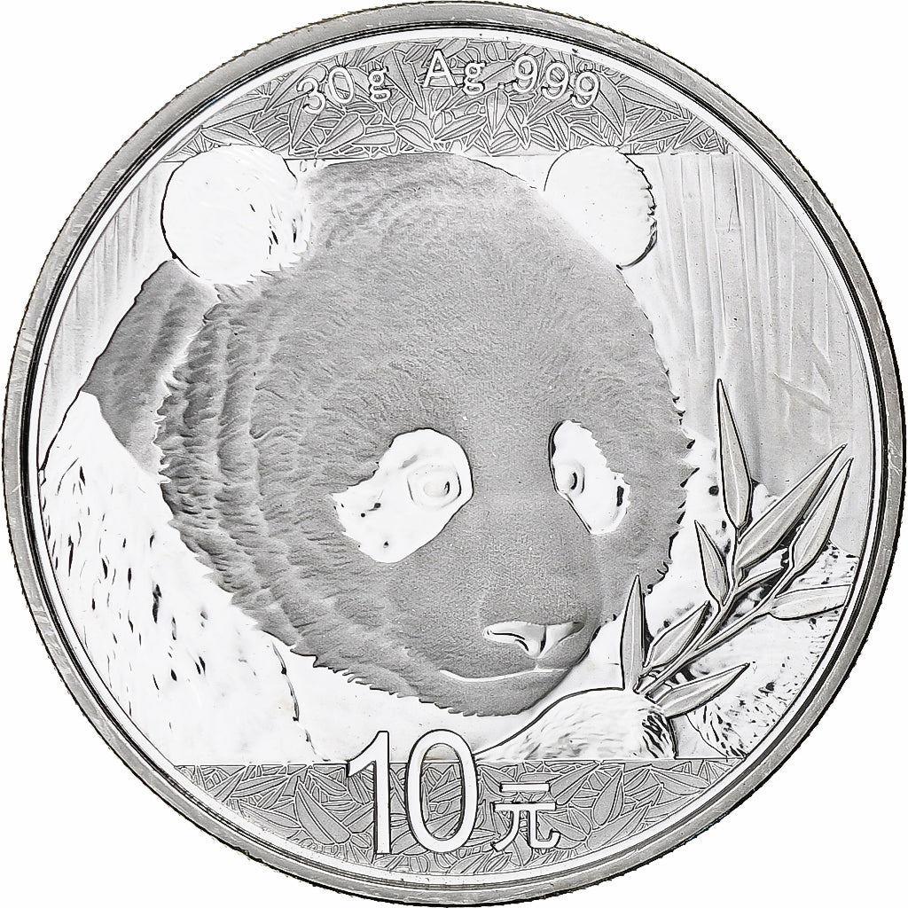 China, 10 Yüan, 1 oz, Panda, Bullion, 2018, Proof, Silver, MS(63), KM:2410