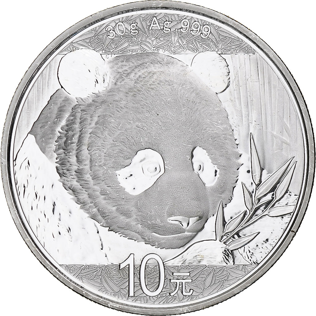 China, 10 Yüan, 1 oz, Panda, Bullion, 2018, Proof, Silver, MS(63), KM:2410