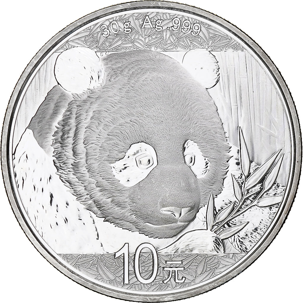 China, 10 Yüan, 1 oz, Panda, Bullion, 2018, Proof, Silver, MS(63), KM:2410