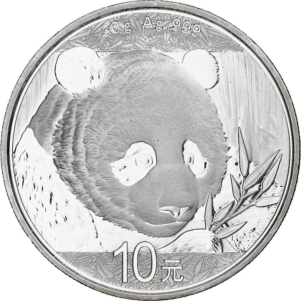 China, 10 Yüan, 1 oz, Panda, Bullion, 2018, Proof, Silver, MS(63), KM:2410
