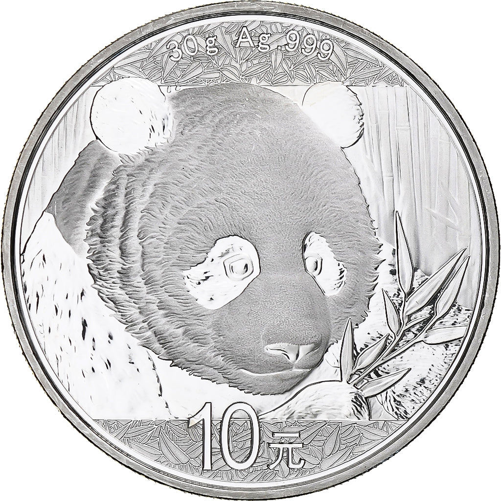 China, 10 Yüan, 1 oz, Panda, Bullion, 2018, Proof, Silver, MS(63), KM:2410