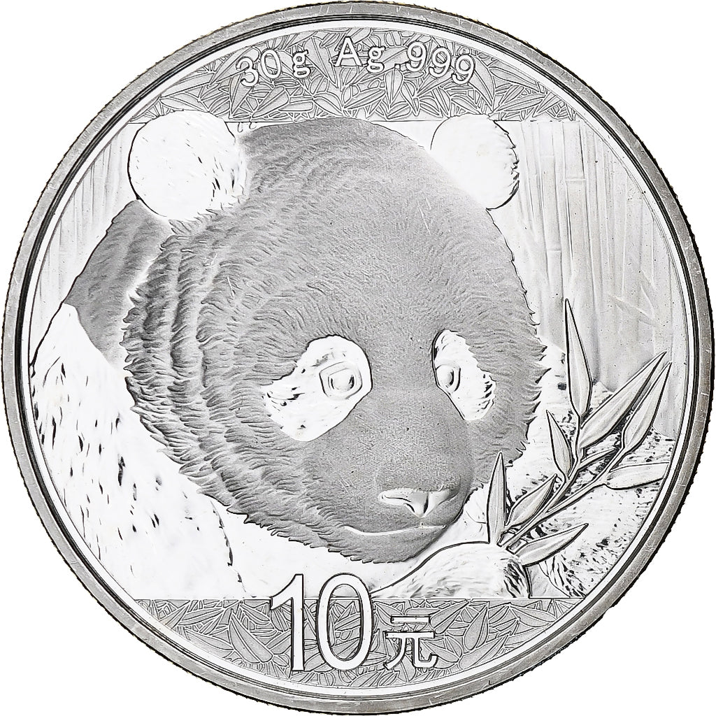 China, 10 Yüan, 1 oz, Panda, Bullion, 2018, Proof, Silver, MS(63), KM:2410