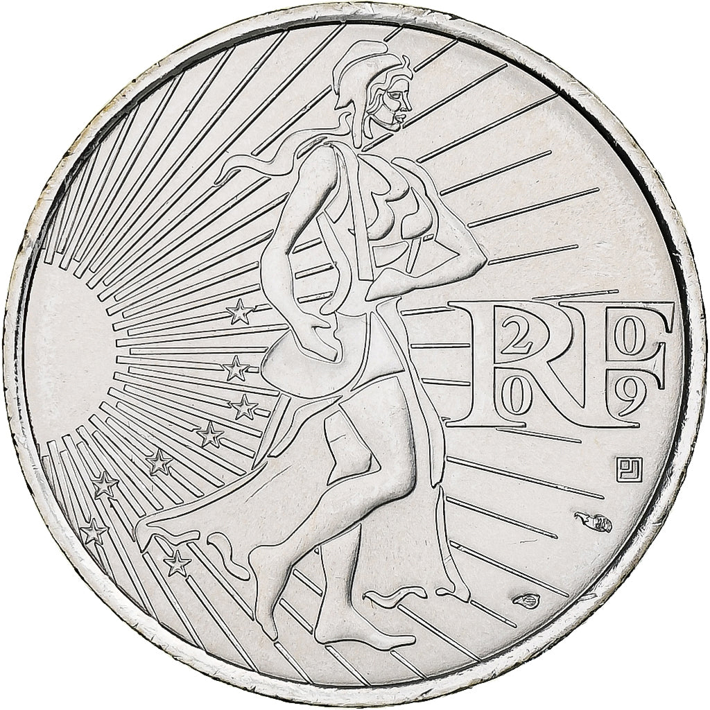 Francja, 10 Euro, Semeuse, 2009, Monnaie de Paris, Srebro, MS(63)