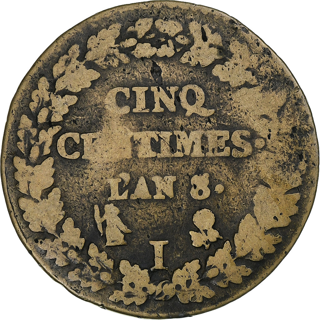 Francia, 5 Centimes, Dupré, An 8/6, Limoges, Cobre, BC+, Gadoury:126a