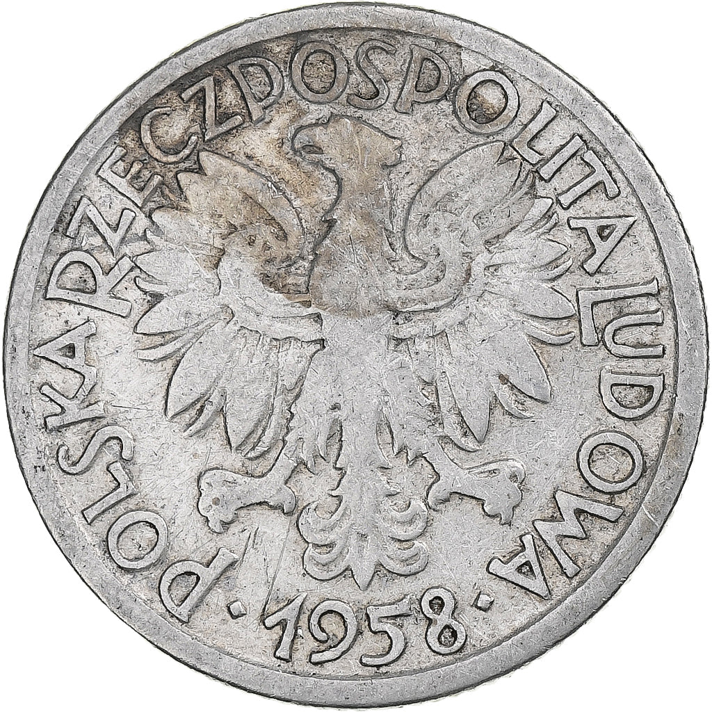 Polonia, 2 Zlote, 1958, Warsaw, Alluminio, MB+, KM:46