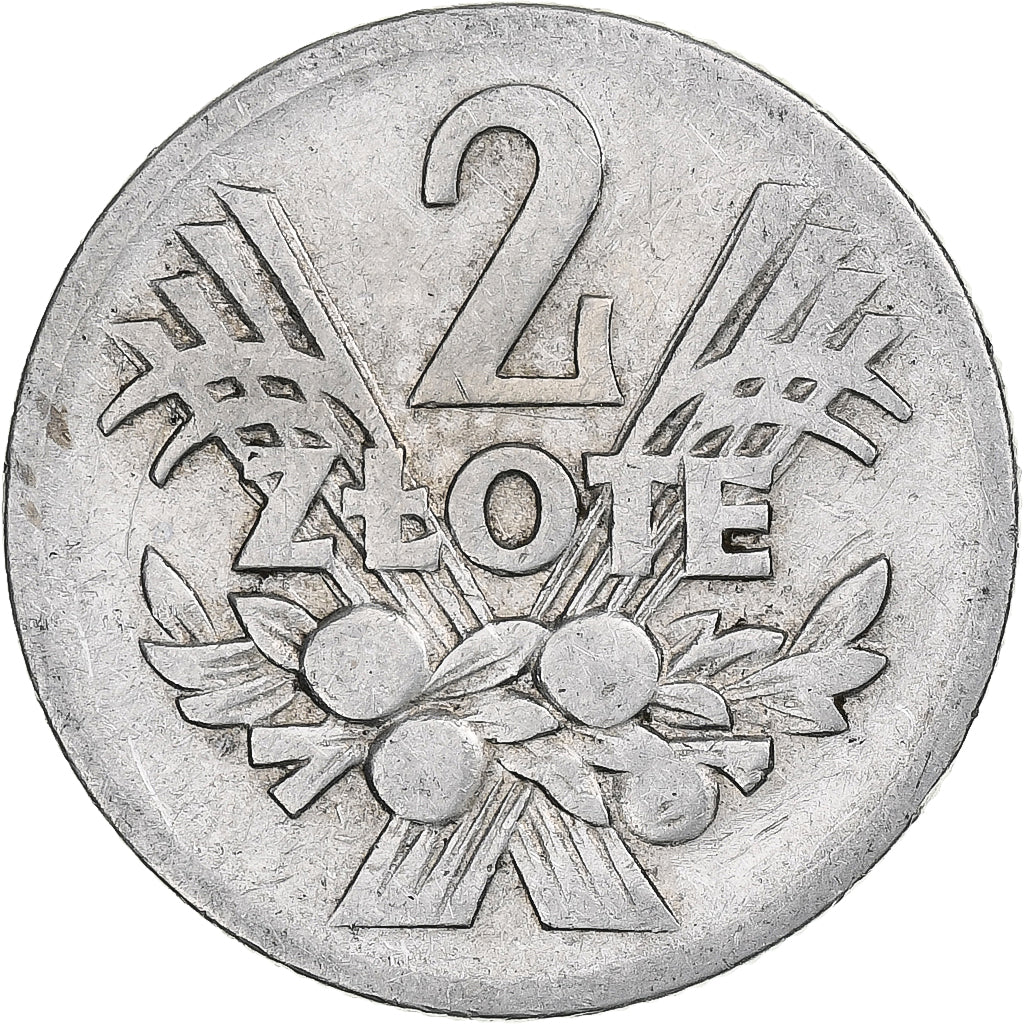 Polonia, 2 Zlote, 1958, Warsaw, Alluminio, MB+, KM:46