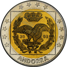 Andorre, 2 Euro, Fantasy euro patterns, Essai-Trial, BE, 2003, Bimétallique