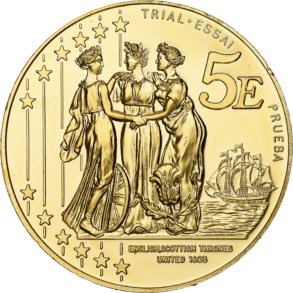 Reino Unido, 5 Euro, Fantasy euro patterns, Essai-Trial, Prueba, 2003, Latón