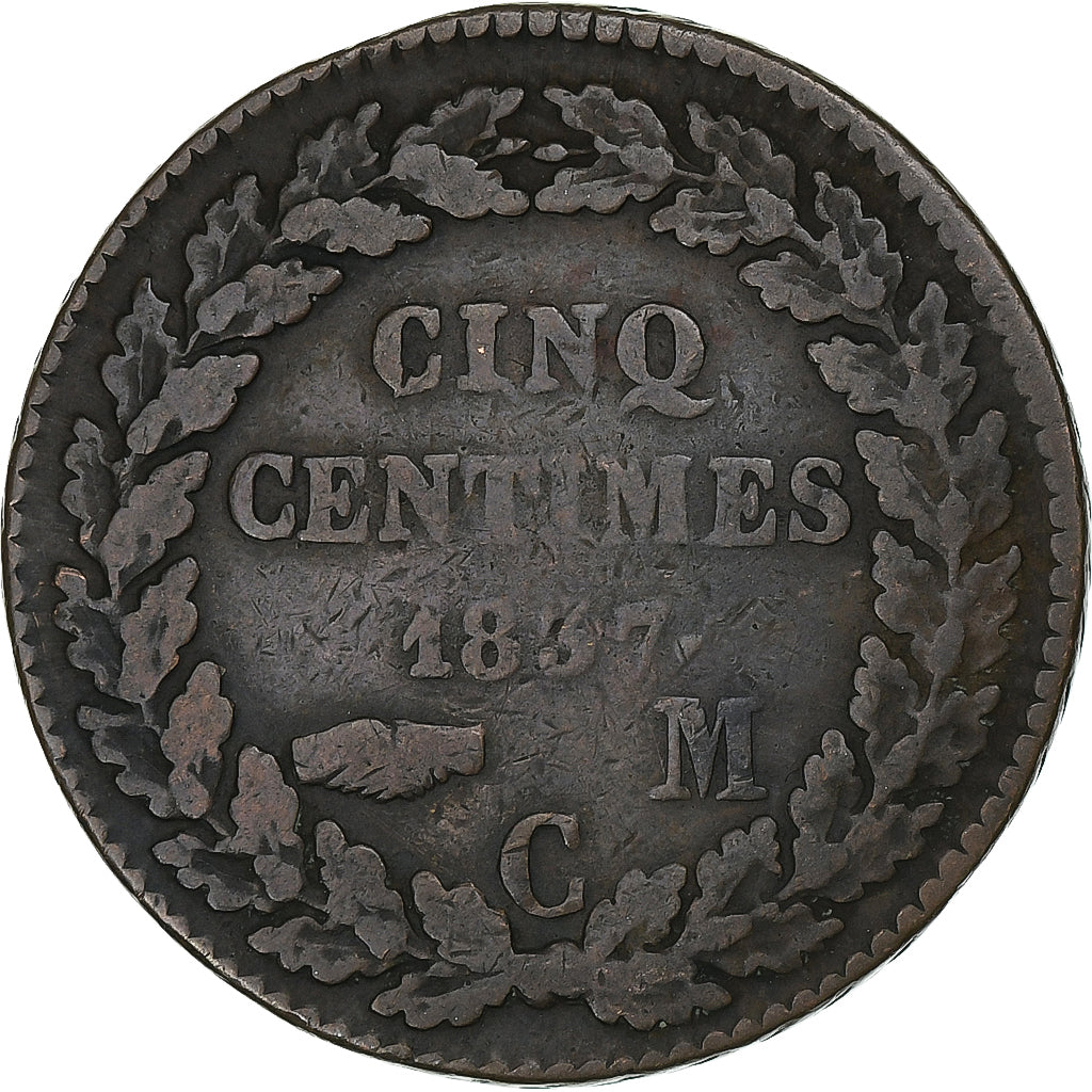Monaco, Honore V, 5 Centimes, 1837, Monaco, Copper, VF(30-35), Gadoury:MC102