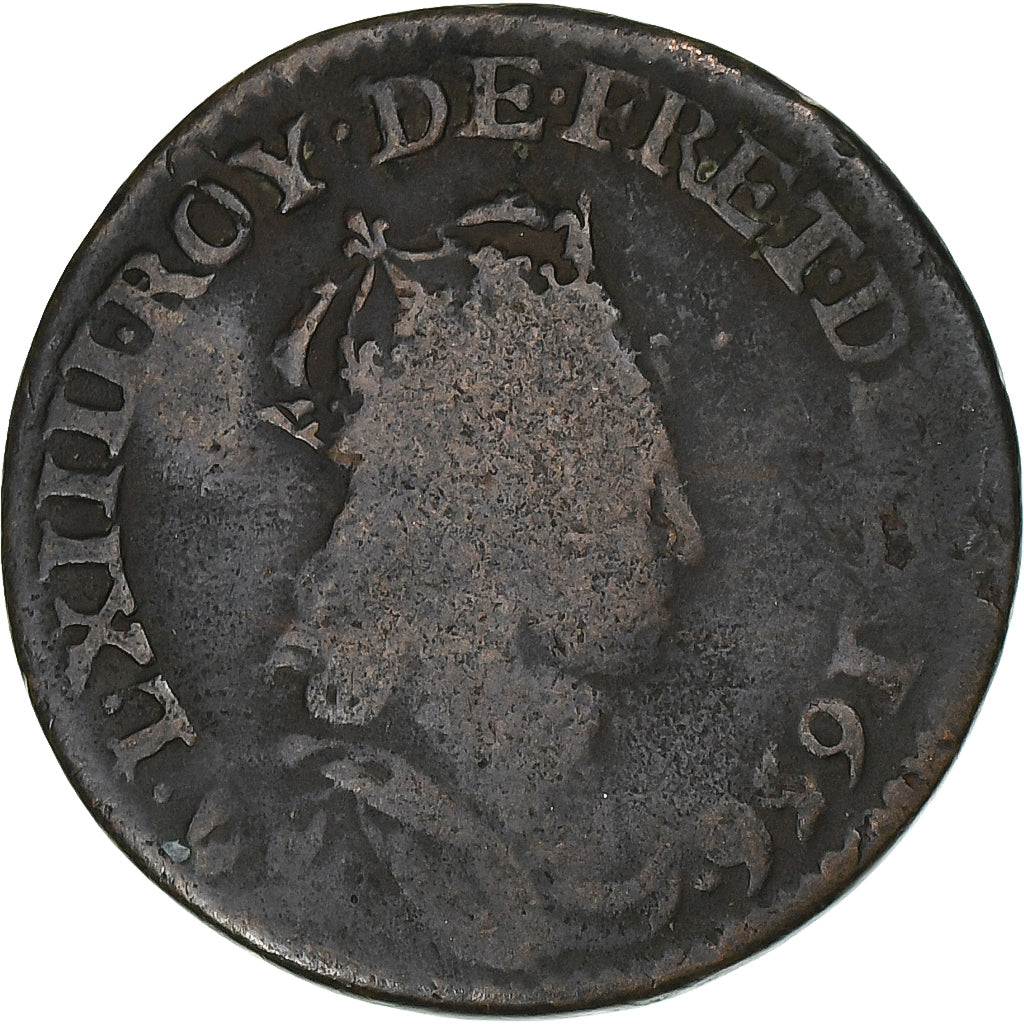 França, Louis XIV, Liard, 1656, Caen, Cobre, VF(20-25), Gadoury:80, KM:192