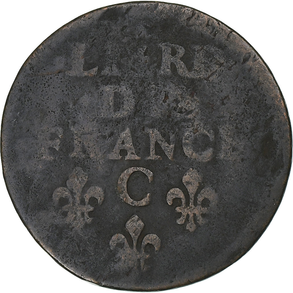 França, Louis XIV, Liard, 1656, Caen, Cobre, VF(20-25), Gadoury:80, KM:192