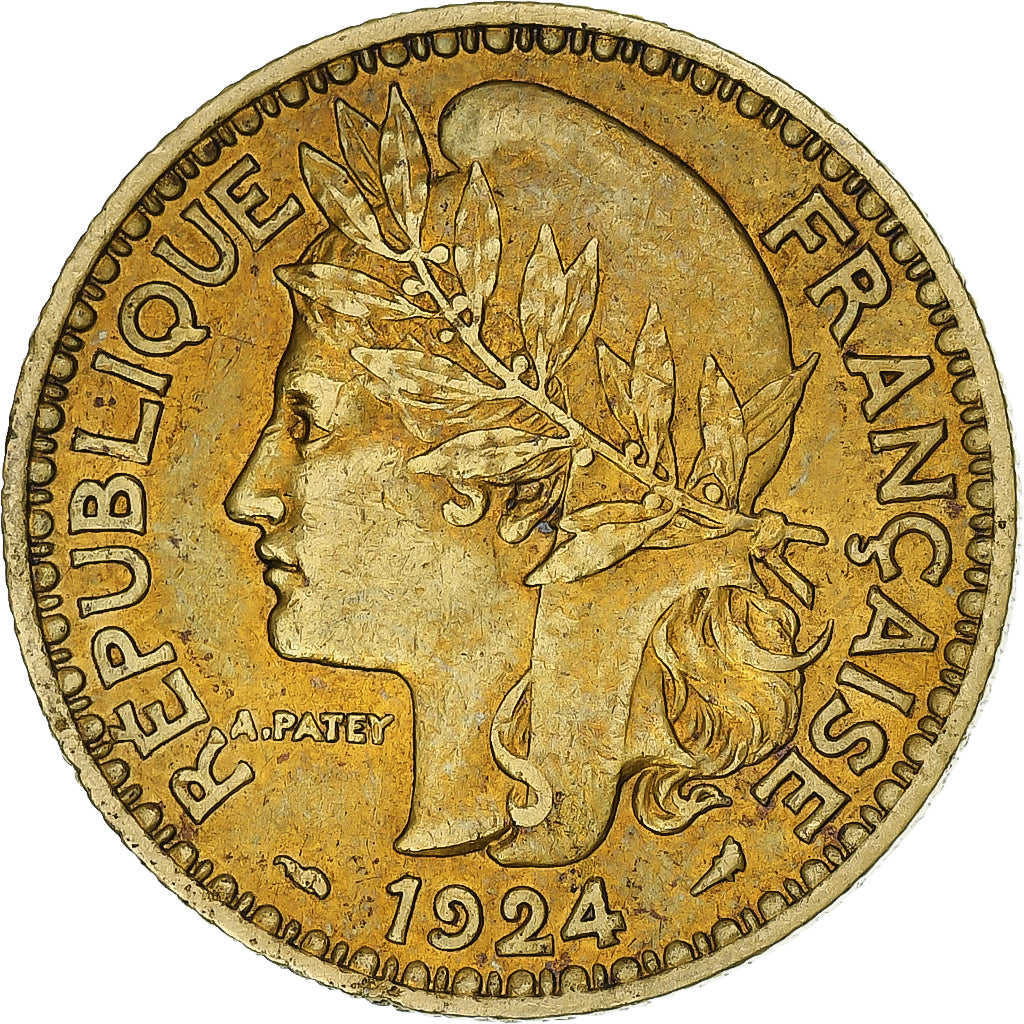 Togo, 2 Francs, 1924, Paris, Aluminium-Brąz, AU(50-53), Lecompte:14, KM:3