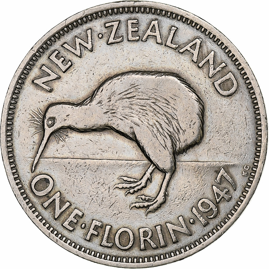 Nowa Zelandia, George VI, Florin, 1947, London, Miedź-Nikiel, VF(30-35)