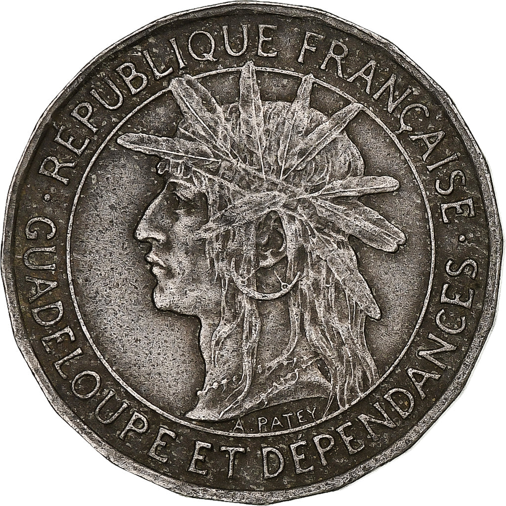 Guadeloupe, Franc, 1921, Paris, Copper-nickel, EF(40-45), KM:46
