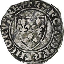 France, Charles VI, Blanc Guénar, Romans, Billon, TB+, Gadoury:377