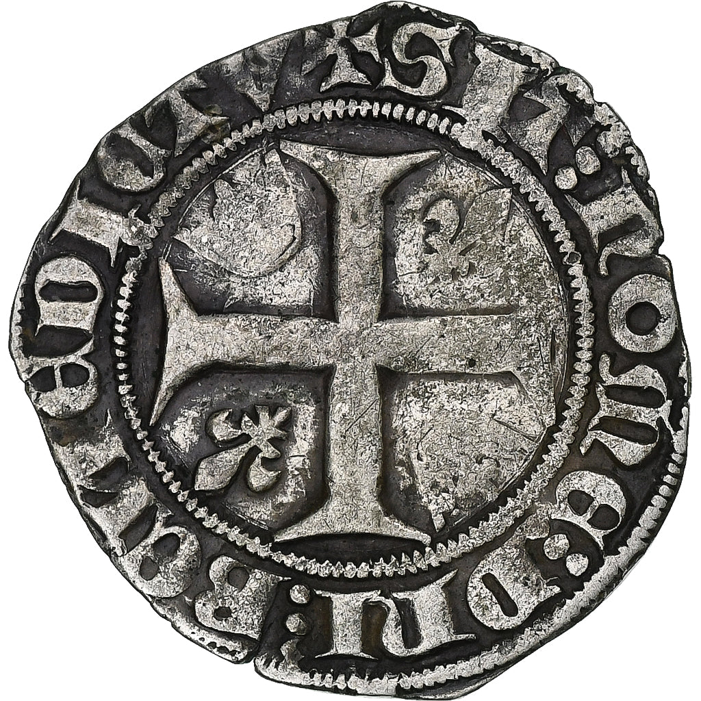 France, Charles VI, Blanc Guénar, Romans, Billon, TB+, Gadoury:377