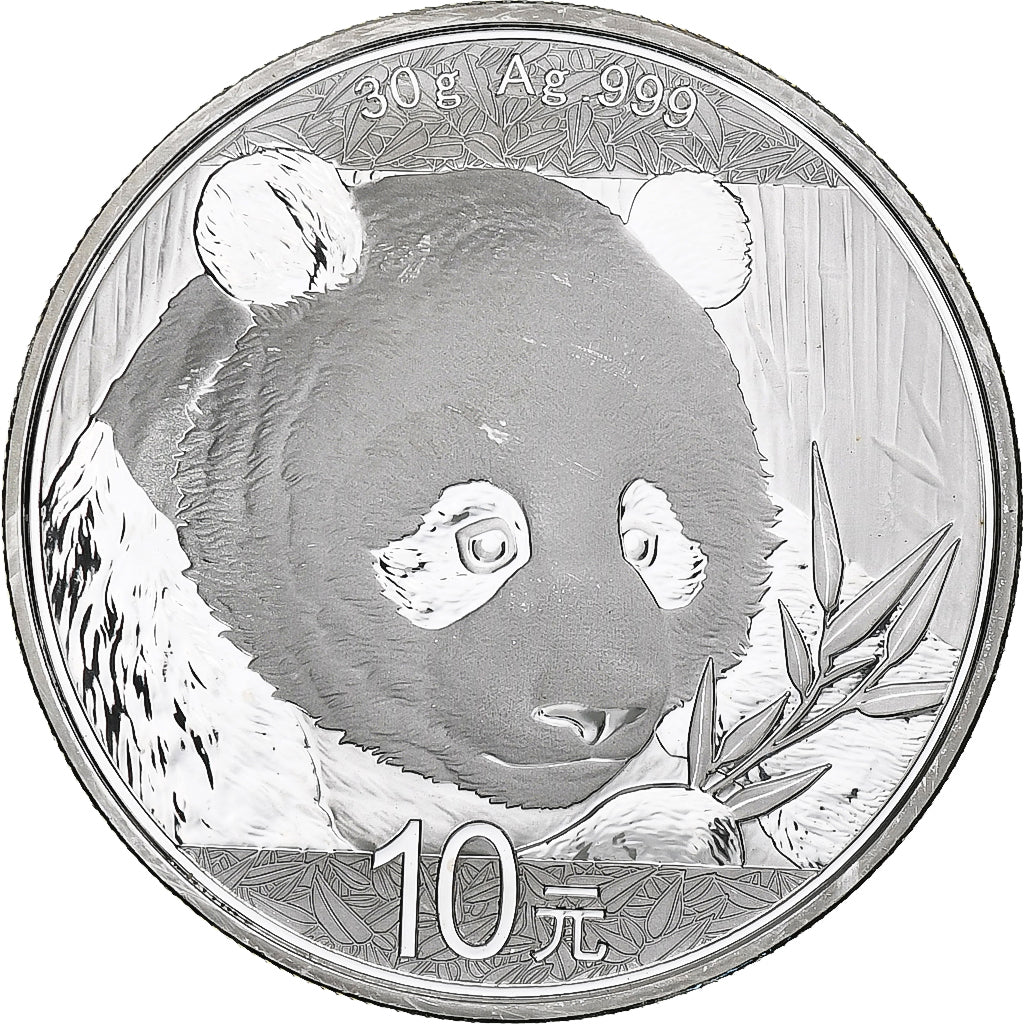 China, 10 Yüan, 1 oz, Panda, Bullion, 2018, Proof, Silver, MS(63), KM:2410