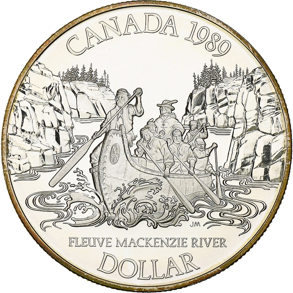 Canadá, Elizabeth II, Dollar, MacKenzie River, 1989, Ottawa, Prueba, Plata