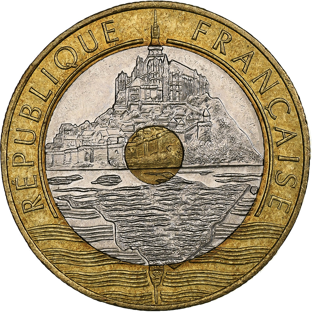 France, 20 Francs, Mont Saint Michel, 1992, Pessac, Tri-Metallic, AU(50-53)