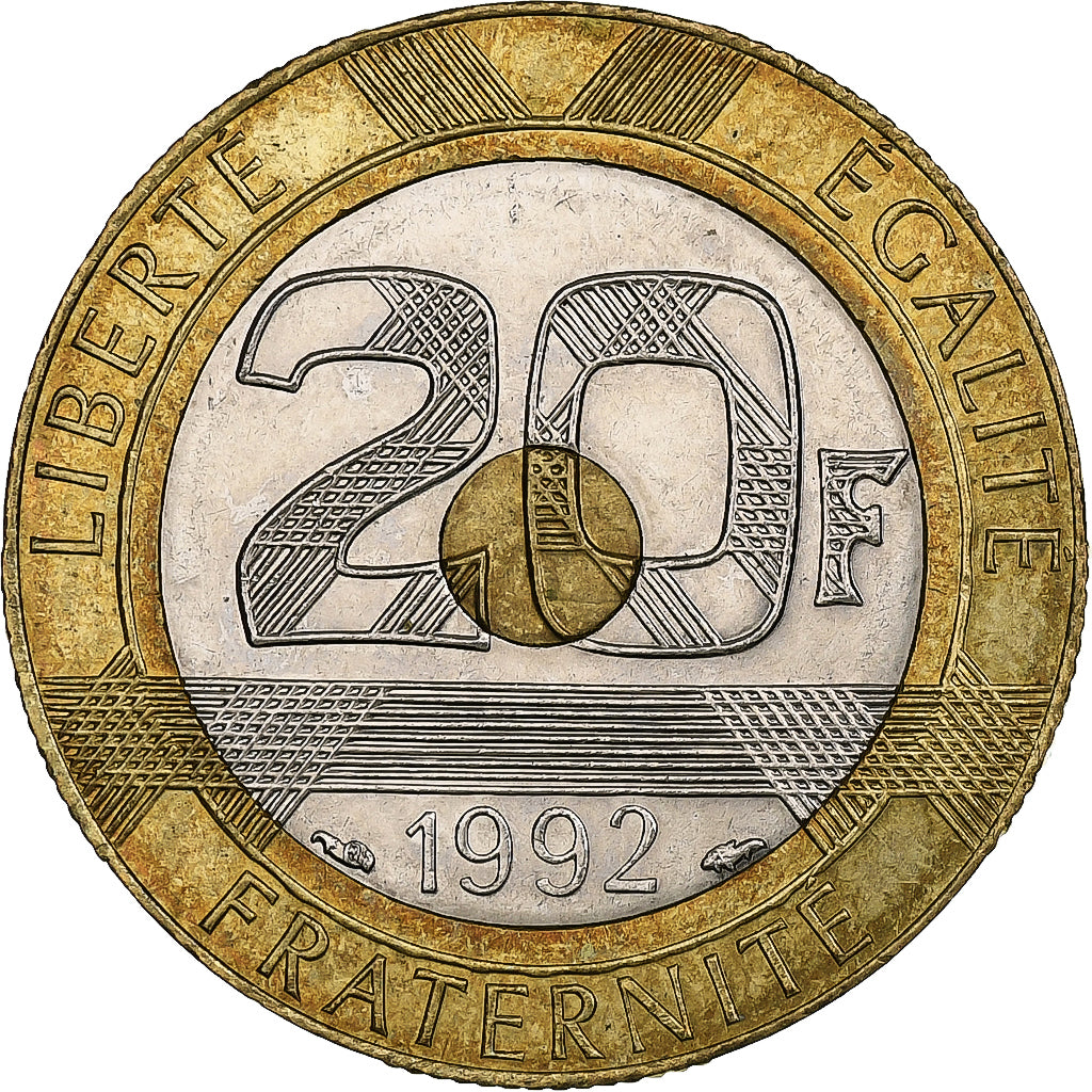 France, 20 Francs, Mont Saint Michel, 1992, Pessac, Tri-Metallic, AU(50-53)