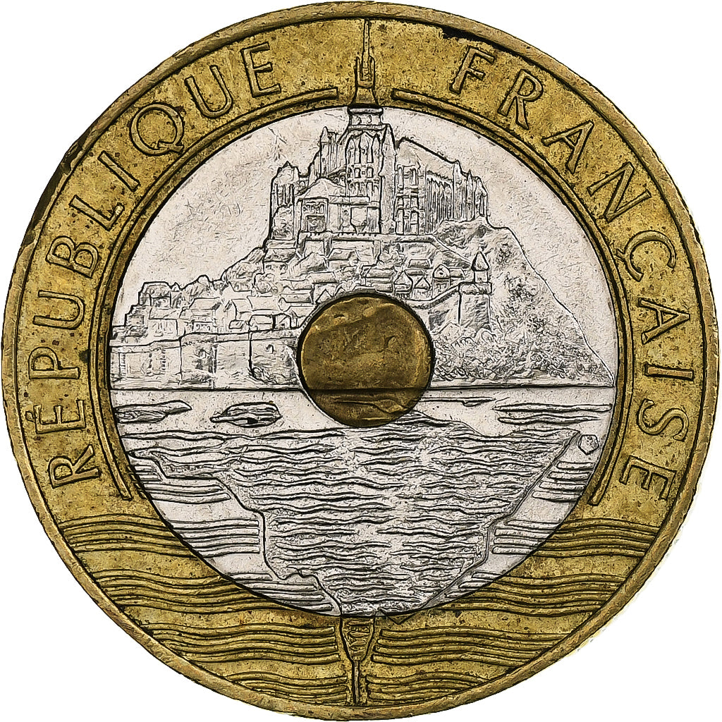 França, 20 Francs, Mont Saint Michel, 1992, Pessac, Trimetálico, AU(50-53)