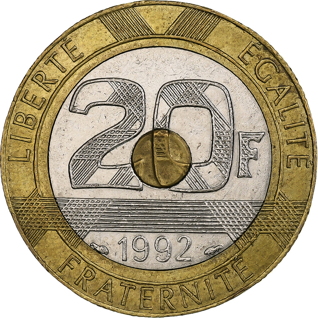 França, 20 Francs, Mont Saint Michel, 1992, Pessac, Trimetálico, AU(50-53)