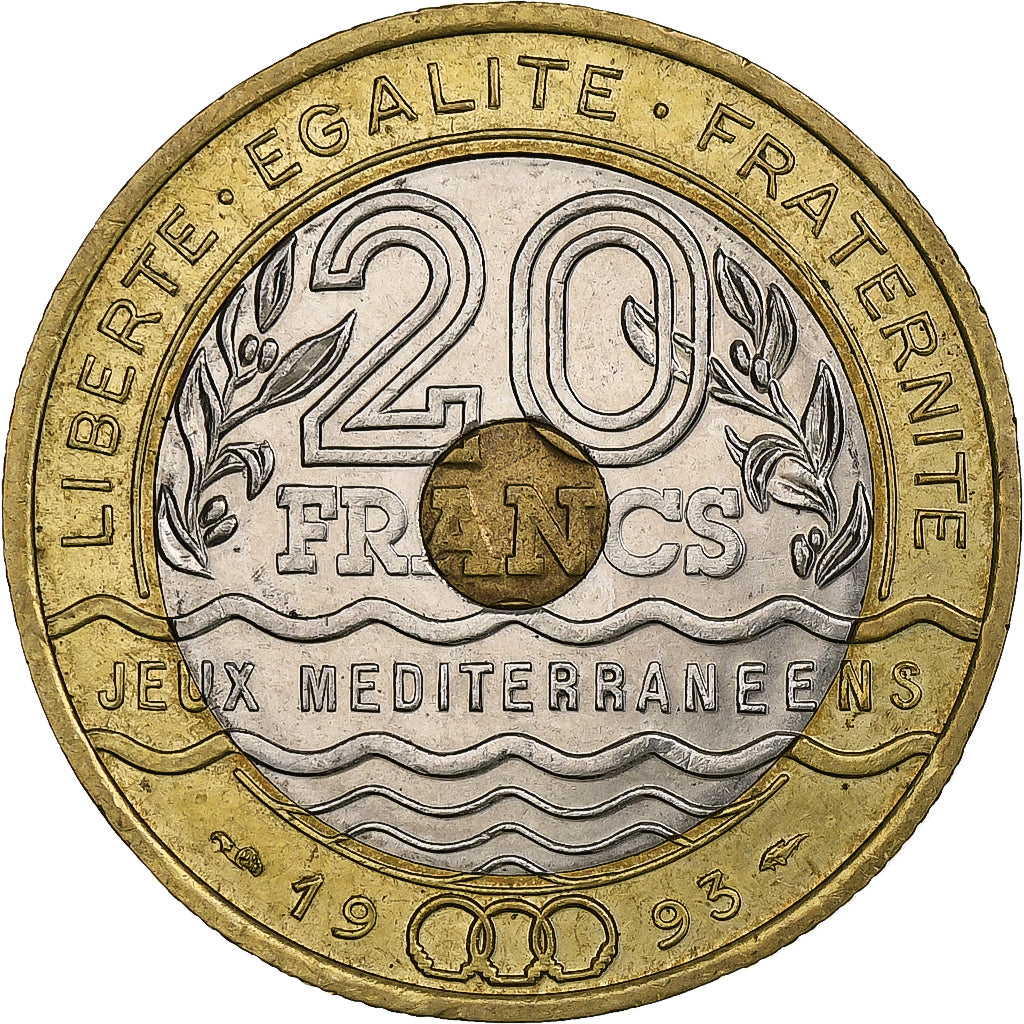 França, 20 Francs, Jeux Méditerranéens, 1993, Pessac, Trimetálico
