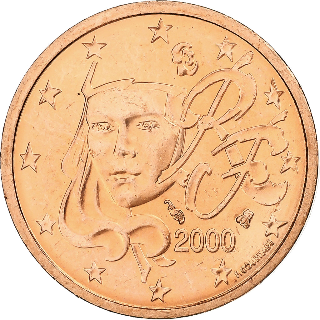France, 2 Centimes, 2000, Pessac, Copper Plated Steel, MS(63), KM:1283