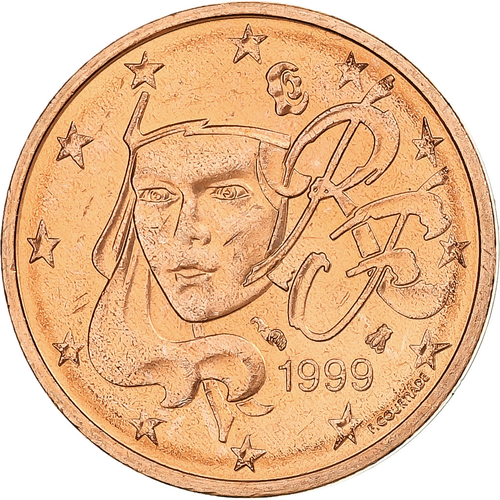 Francja, 2 Centimes, 1999, Pessac, Miedź platerowana stalą, MS(63), KM:1283