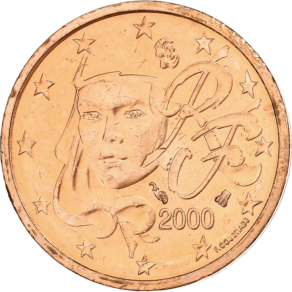 France, 2 Centimes, 2000, Pessac, Copper Plated Steel, AU(55-58), KM:1283