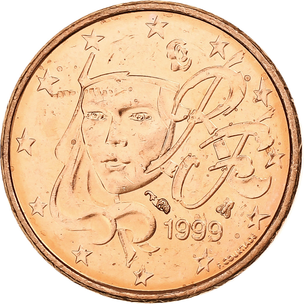 Francja, Centime, 1999, Pessac, Miedź platerowana stalą, AU(55-58), KM:1282