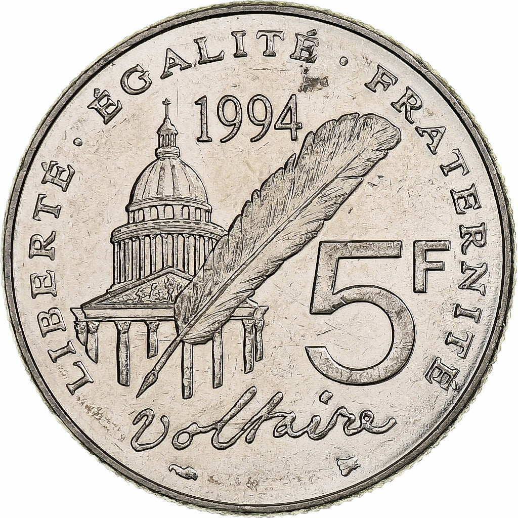 Francia, 5 Francs, Voltaire, 1994, Pessac, Níquel recubierto de cobre -