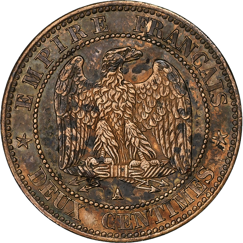 França, Napoleon III, 2 Centimes, 1853, Paris, Bronze, EF(40-45), Gadoury:103