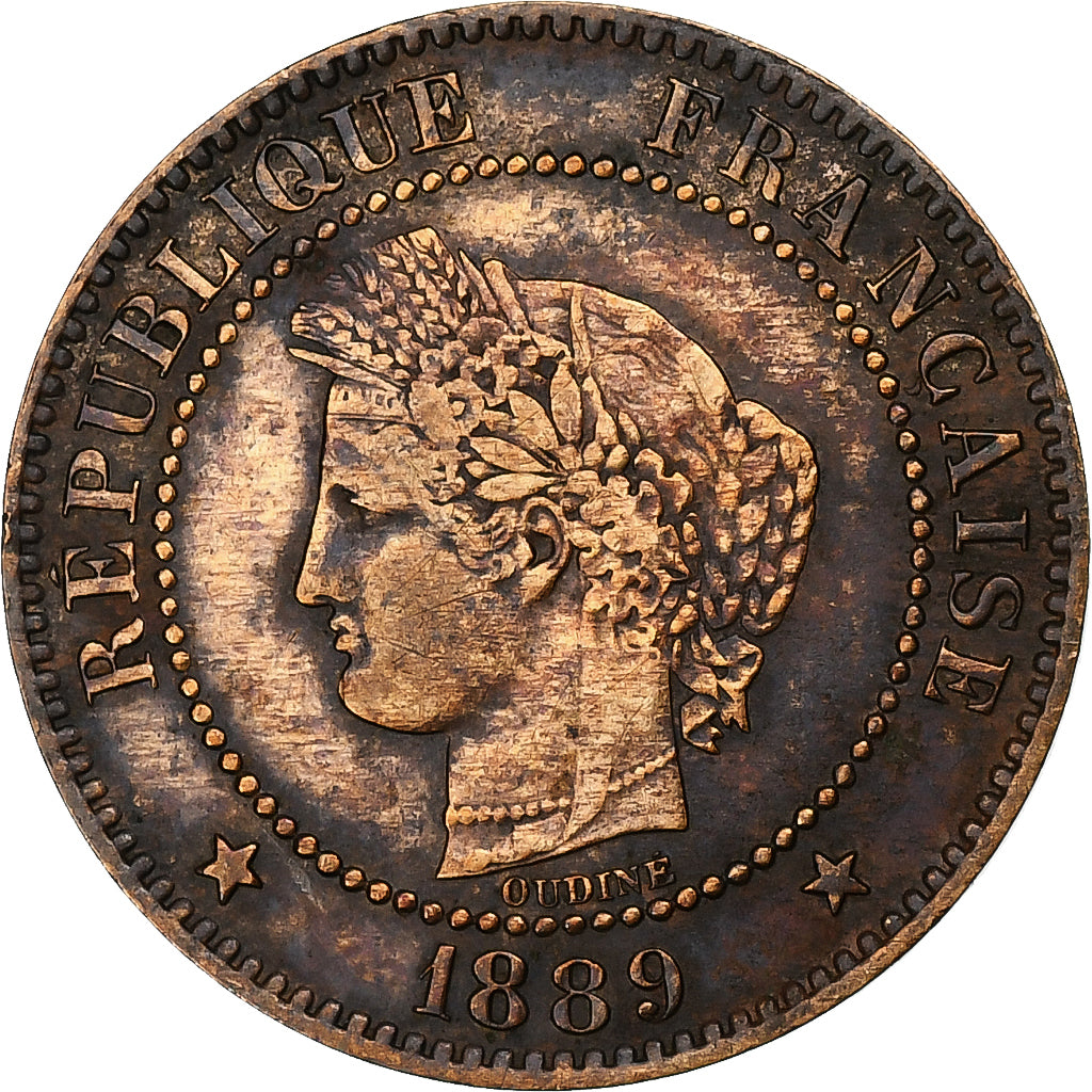 Francia, 2 Centimes, Cérès, 1889, Paris, Bronzo, BB, Gadoury:105, KM:827.1
