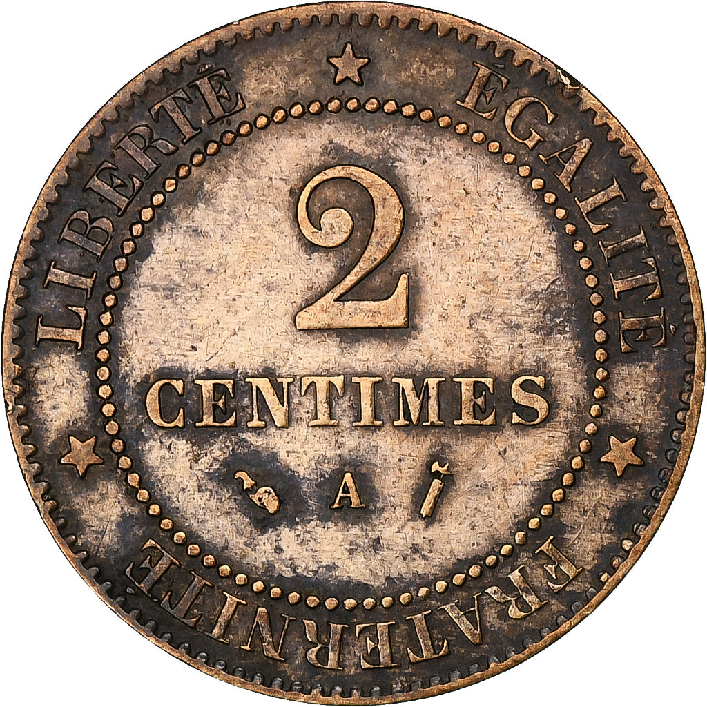Francia, 2 Centimes, Cérès, 1889, Paris, Bronzo, BB, Gadoury:105, KM:827.1
