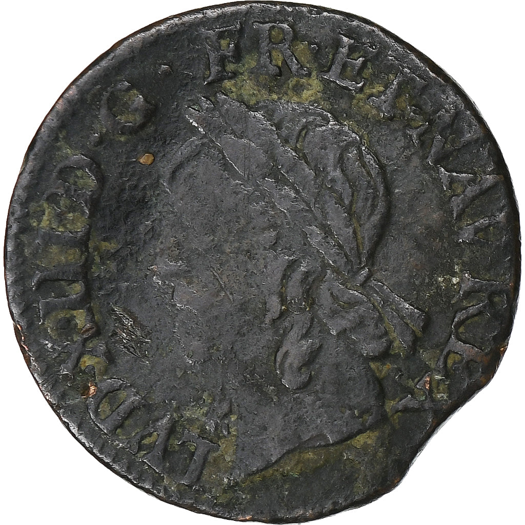 Francia, Louis XIII, Double Tournois, 1643, Corbeil, Rame, MB+, Gadoury:12