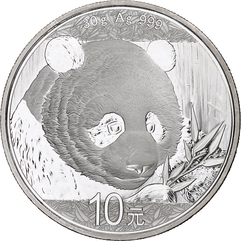 China, 10 Yüan, 1 oz, Panda, Bullion, 2018, Proof, Silver, MS(63), KM:2410