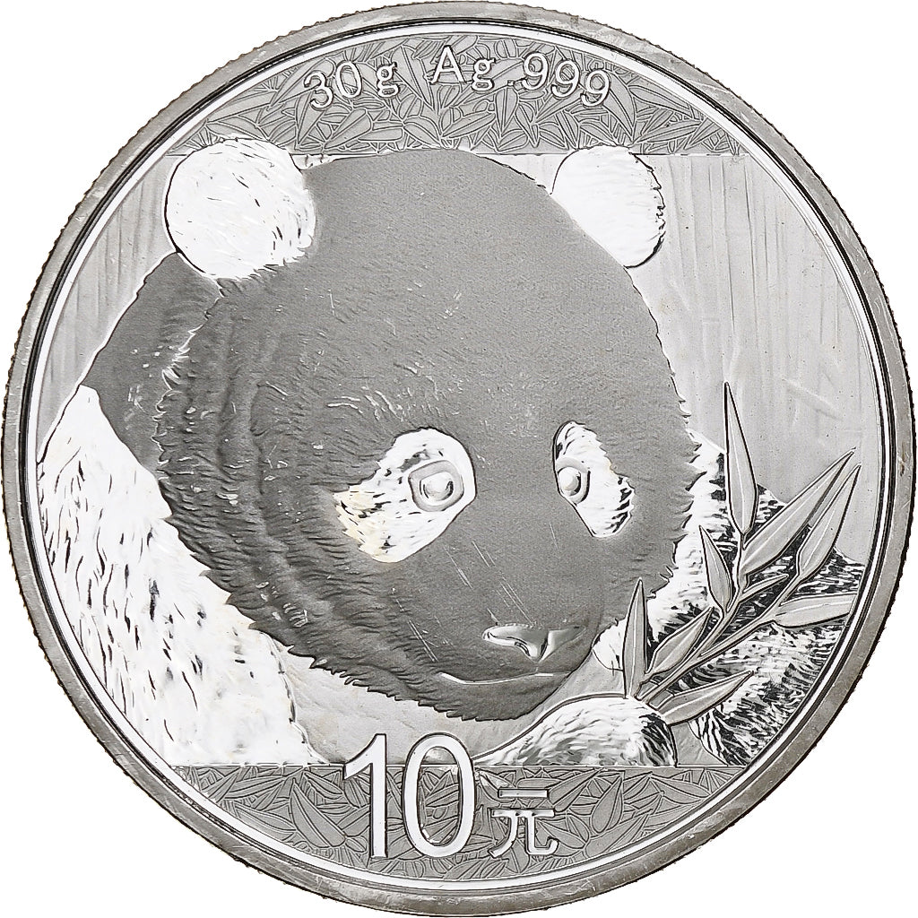 China, 10 Yüan, 1 oz, Panda, Bullion, 2018, Proof, Silver, MS(63), KM:2410
