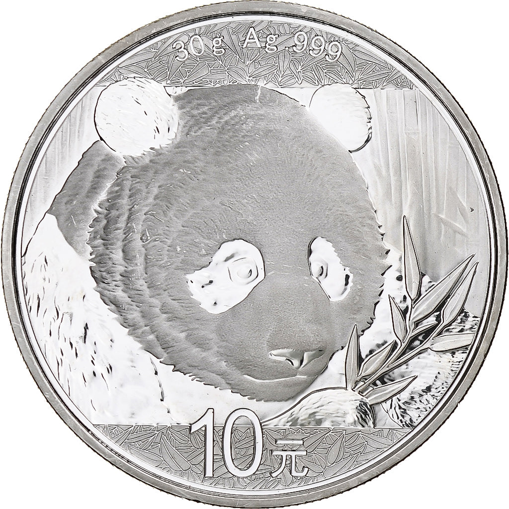 China, 10 Yüan, 1 oz, Panda, Bullion, 2018, Proof, Silver, MS(63), KM:2410