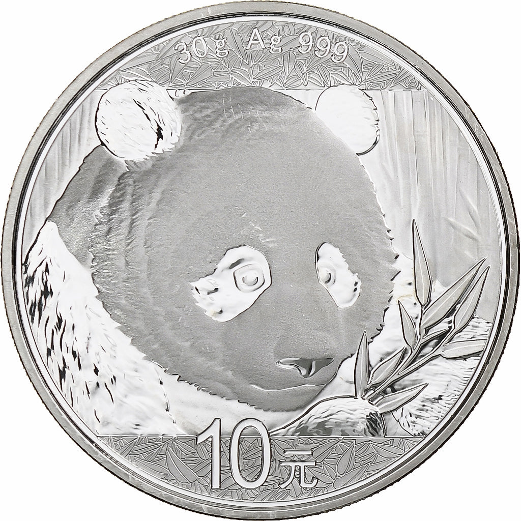 China, 10 Yüan, 1 oz, Panda, Bullion, 2018, Proof, Silver, MS(63), KM:2410