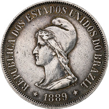 Brazil, 500 Reis, Liberty, 1889, Rio de Janeiro, Silver, EF(40-45), KM:494