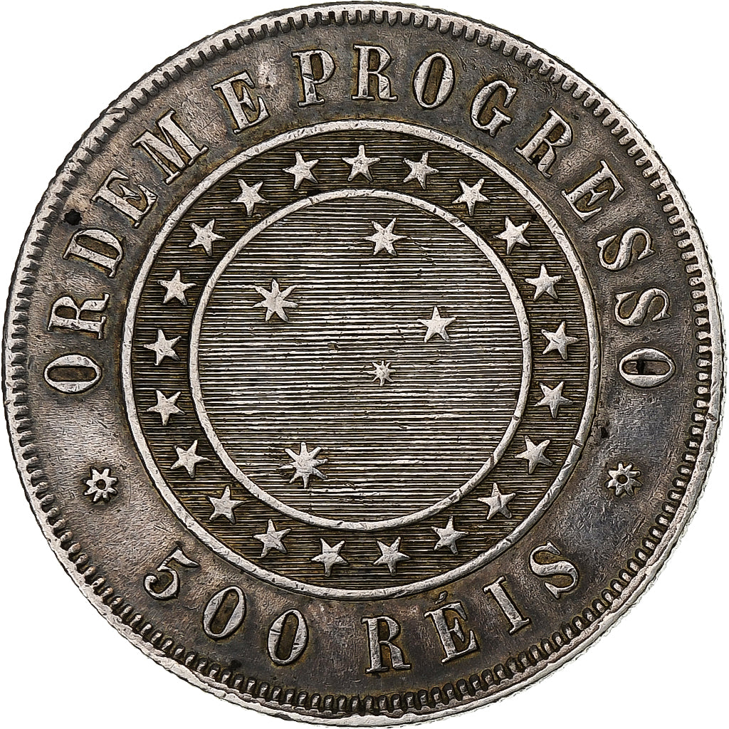 Brazil, 500 Reis, Liberty, 1889, Rio de Janeiro, Silver, EF(40-45), KM:494
