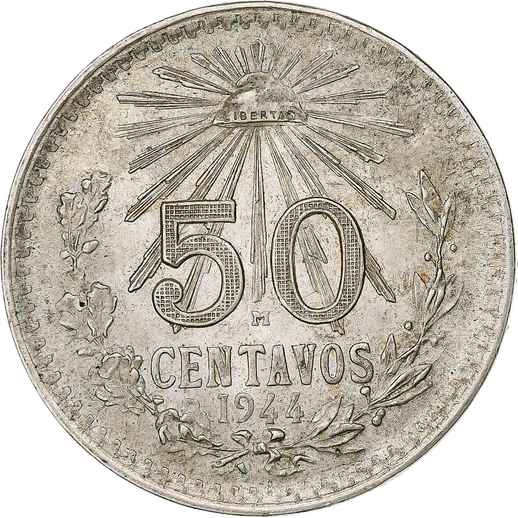 Mexico, 50 Centavos, 1944, Mexico City, Srebro, AU(50-53), KM:447