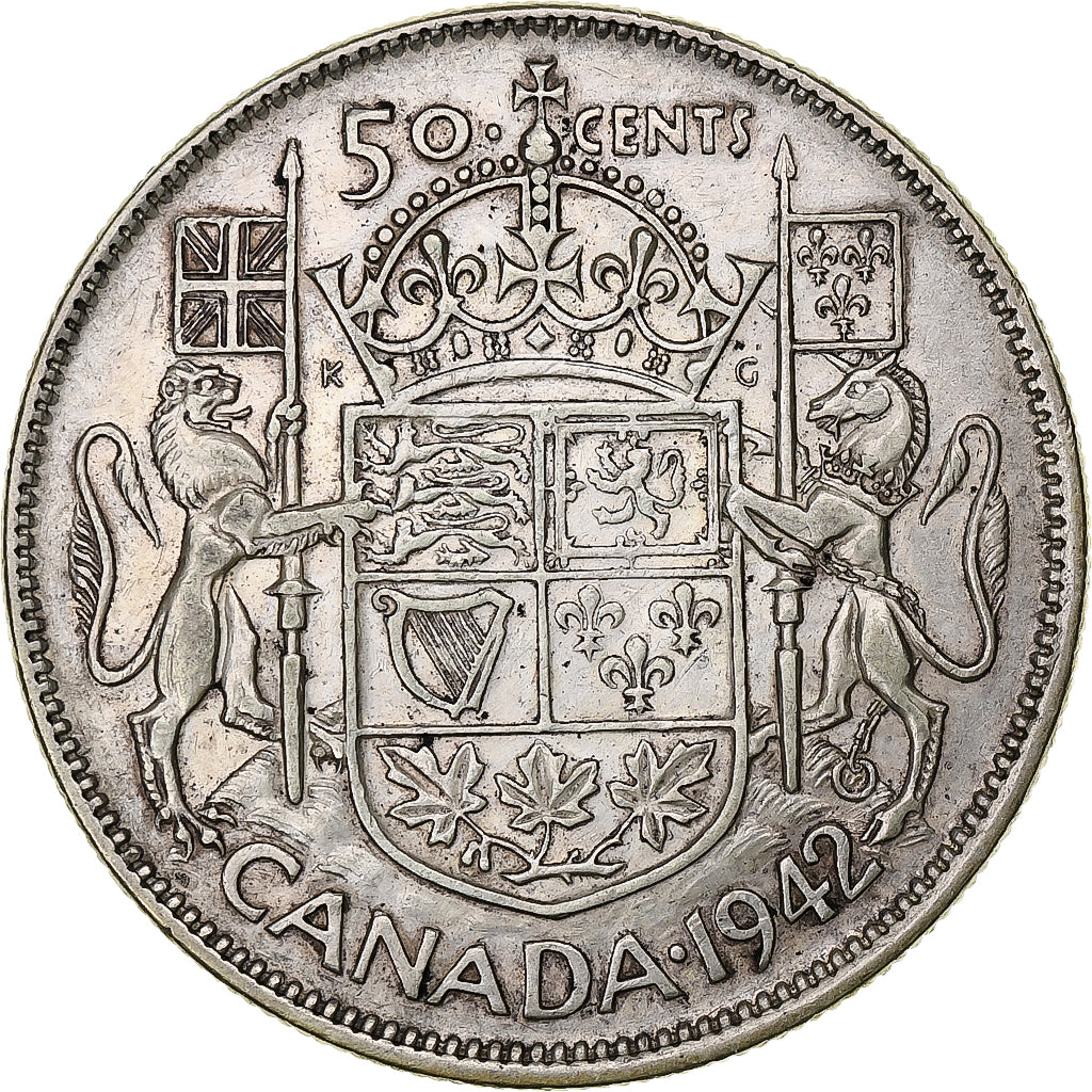Canadá, George VI, 50 Cents, 1944, Ottawa, Plata, MBC+, KM:36