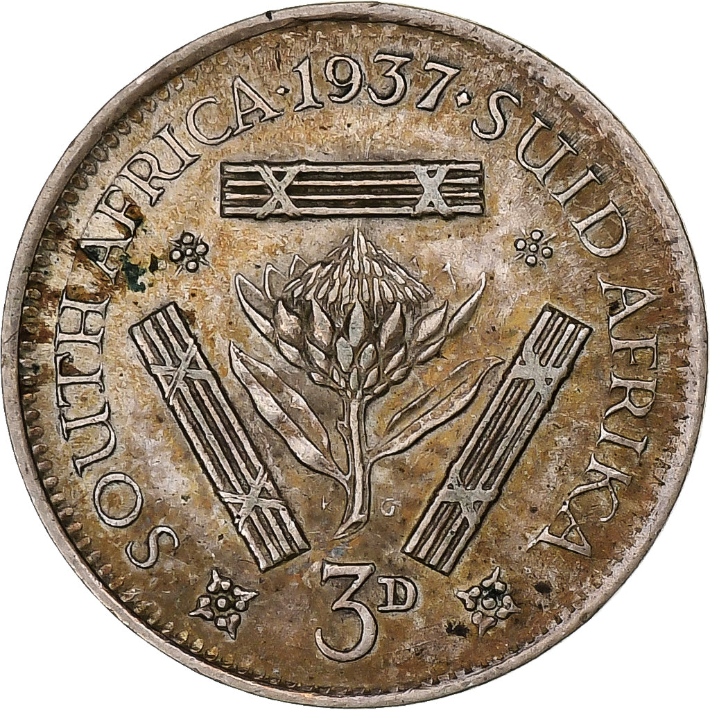 South Africa, George VI, 3 Pence, 1937, Pretoria, Silver, EF(40-45), KM:26
