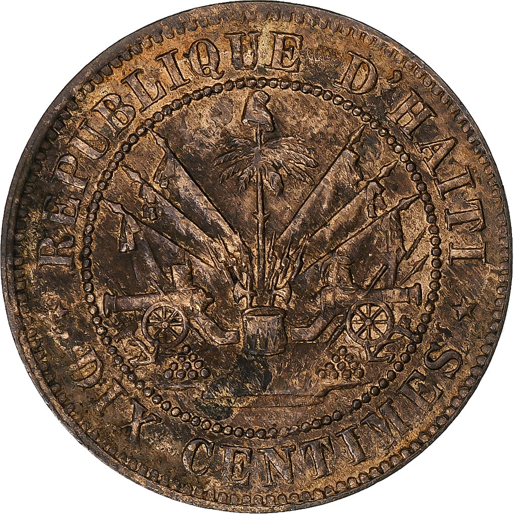 Haiti, Geffrard, 10 Centimes, 1863, Heaton, Miedź, EF(40-45), KM:40
