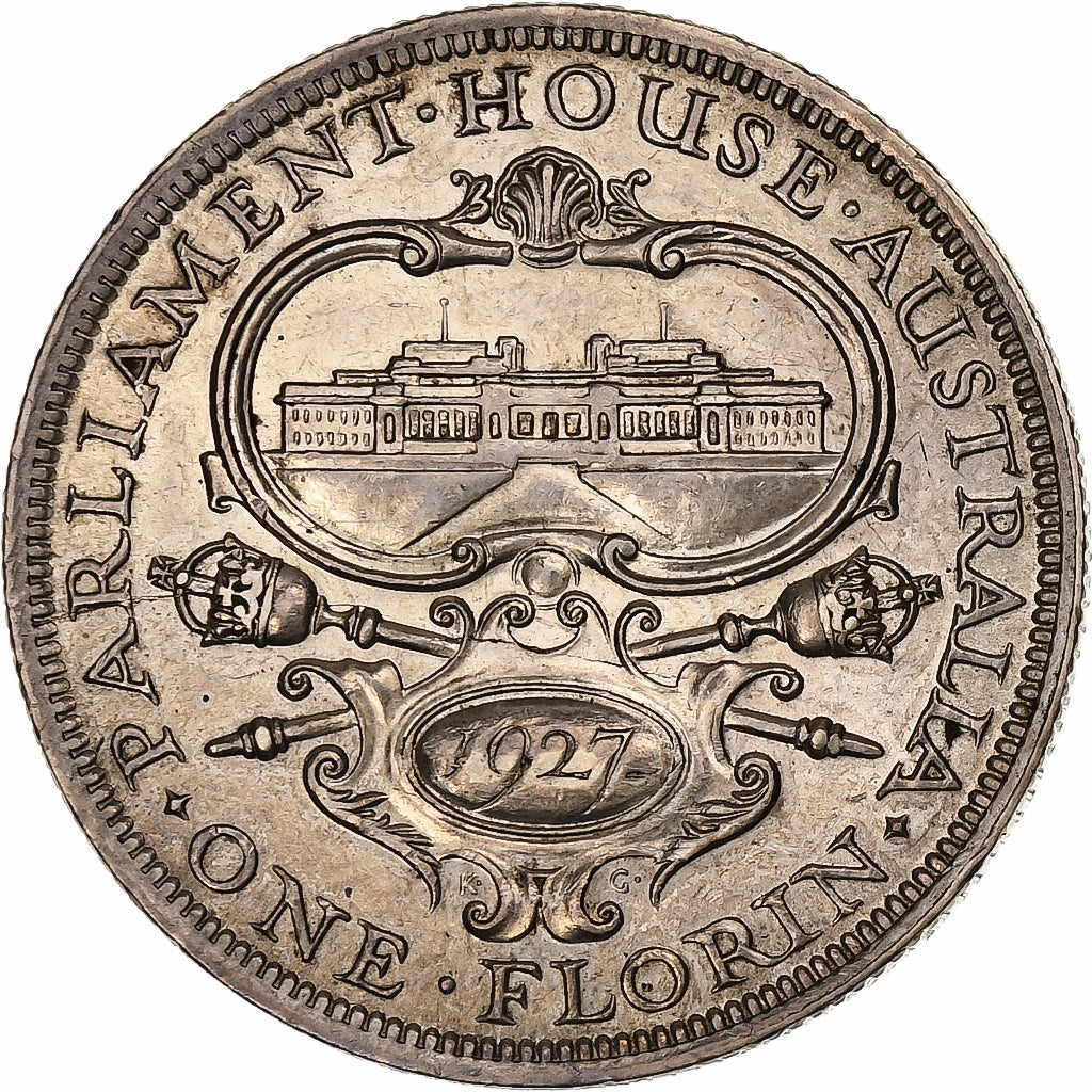 Australia, George V, Florin, Parliament House, 1927, Melbourne, Silver