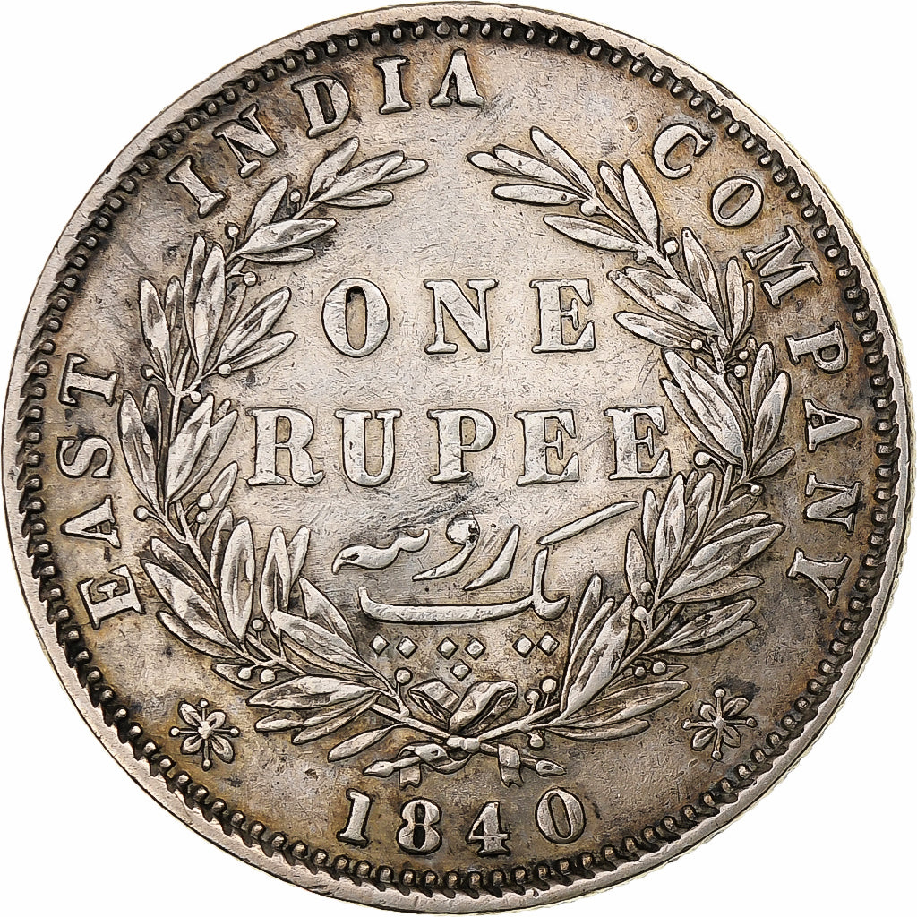 India-British, Victoria, Rupee, 1840, Silver, AU(50-53), KM:458